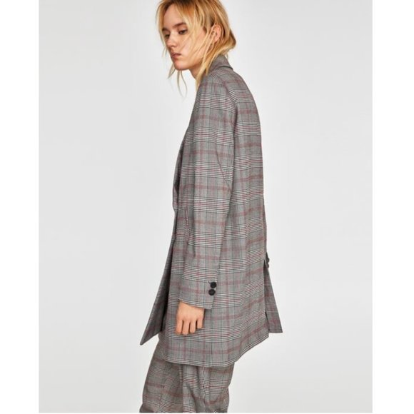 NWOT Zara Grey Plaid Checked Double Breast Coat Size M - Picture 4 of 13